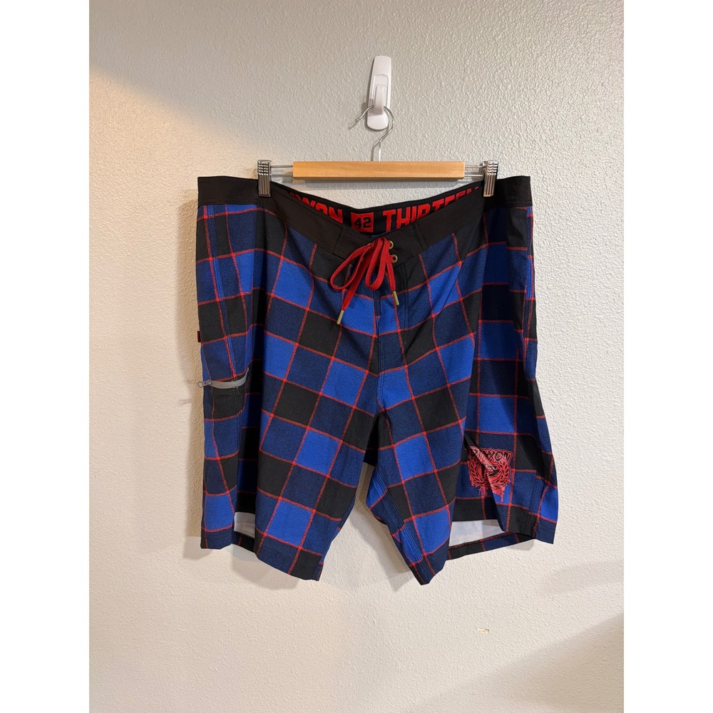 Dixxon Flannel Company Board Shorts Men 42 Blue Black Plaid Jason Friday 13th